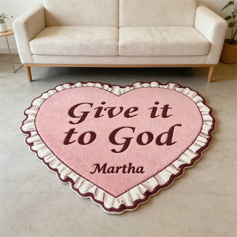 Personalize Give it to God Christian Rug with Custom Name Vintage Heart Rug Valentine Galentine Gift Trust in the Lord with all your Heart Bible Gift