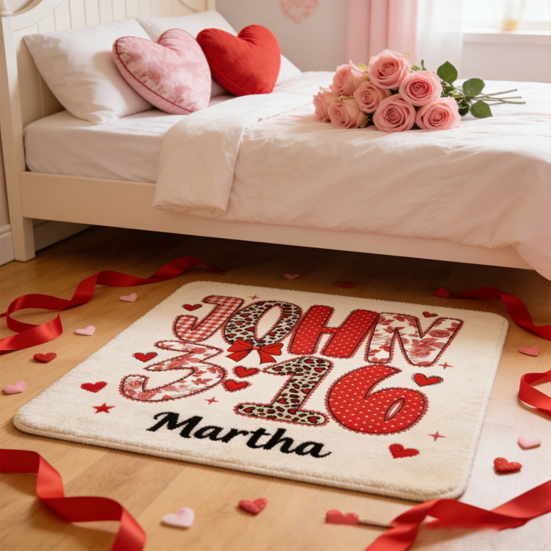 Personalize John 3:16 Christian Valentine Rug with Custom Name Preppy Valentine Bible Verses Rug Coquette Valentine Gift for Her Bible Gift