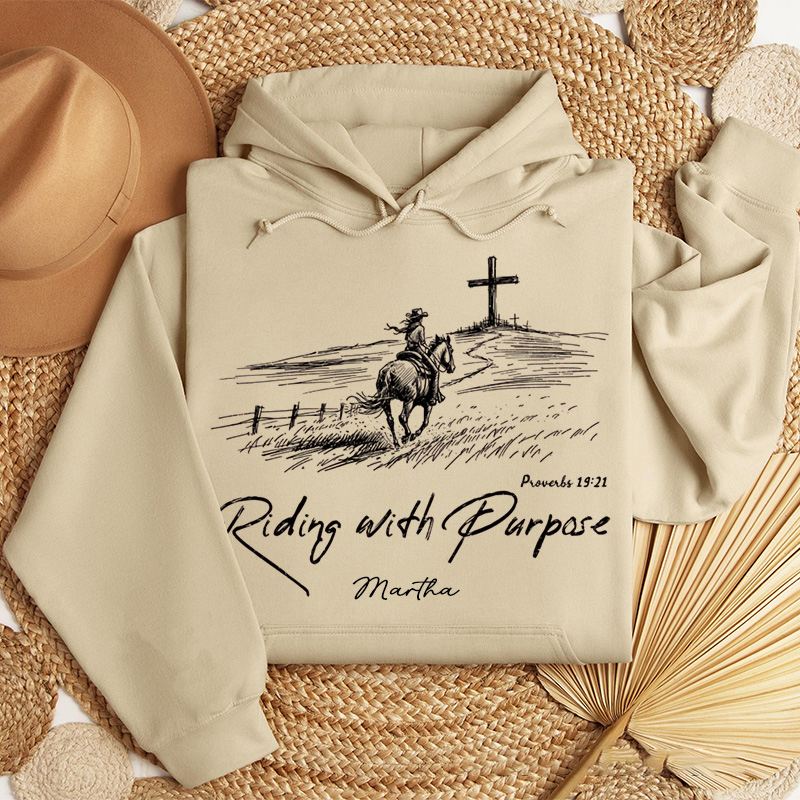 Personalized Riding with Purpose Classic Hoodies with Custom Name Riding House Western Christian Sweatshirt Faith Hoodie Christian Gift Religious Gift