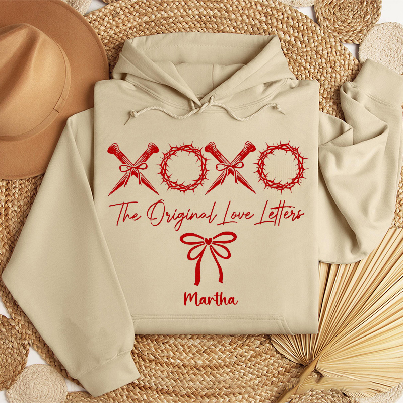 Personalized XOXO the Original Love Letters Classic Hoodies with Custom Name Retro Valentine Bow Sweatshirt Christian Valentine's Day Gift