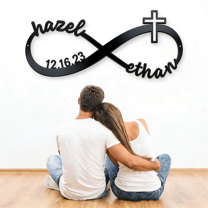 Personalized Infinity with Cross Metal Sign with Custom Names and Date Wall Art Wedding Gift for Couple Anniversary Gift Christian Gift Religious Gift