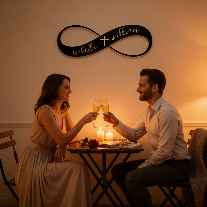 Personalized Infinity with Cross Metal Sign with Custom Names Wall Art Wedding Gift for Couple Anniversary Gift Christian Gift Religious Gift