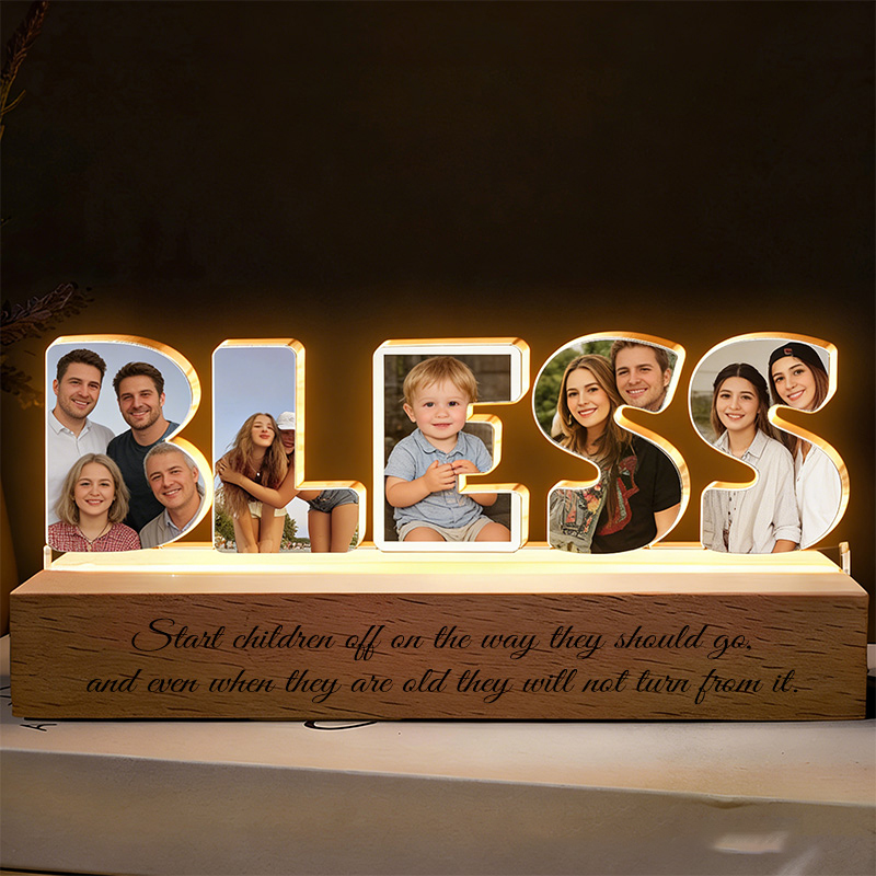 Personalized Couple Photo Fairh Jesus Bless Collage Night Light Custom LED Night Lamp from Your Own Picture Religious Gift Valentine's Day Gift