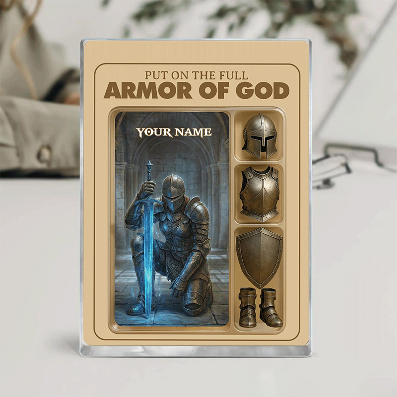 Personalized Put the Full Armor of God Acrylic Block with Custom Name Table Decor Prayer Best Gift Religious Gift Christian Gift for Christian Man