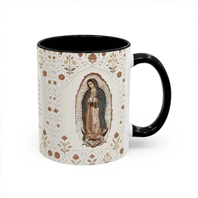 Personalized Our Lady of Guadalupe Accent 11oz Ceramic Mug with Custom Name Guadalupana Virgin Mary Catholic Coffee Cup Catholic  Gift for Women