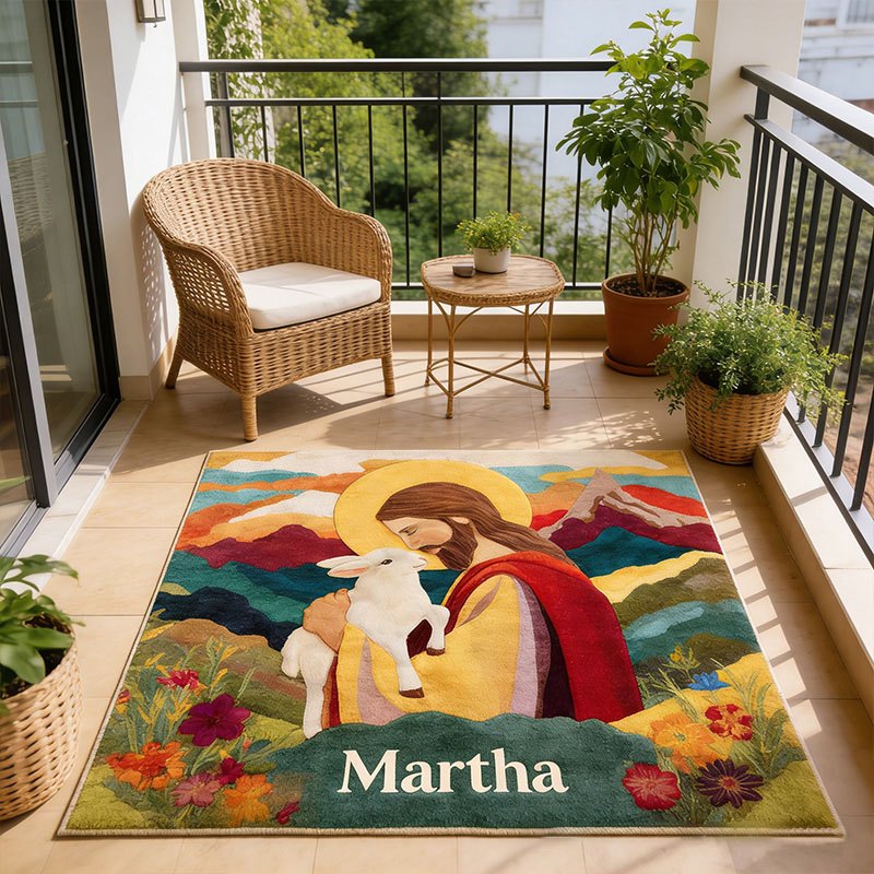Personalize Jesus and Lamb Rug with Custom Name Religious Rug for Women Faith Based Gift Christian Gift for Her