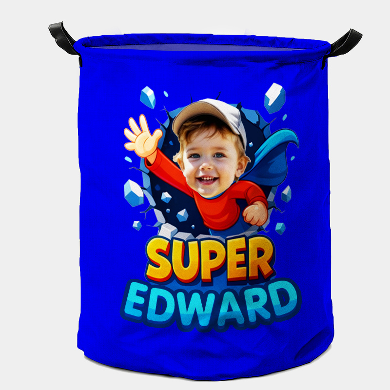 Personalized Whimsical Kids Laundry Hamper Large Waterproof with Handle Custom Photo and Name Embroidery Kids Holiday Gift