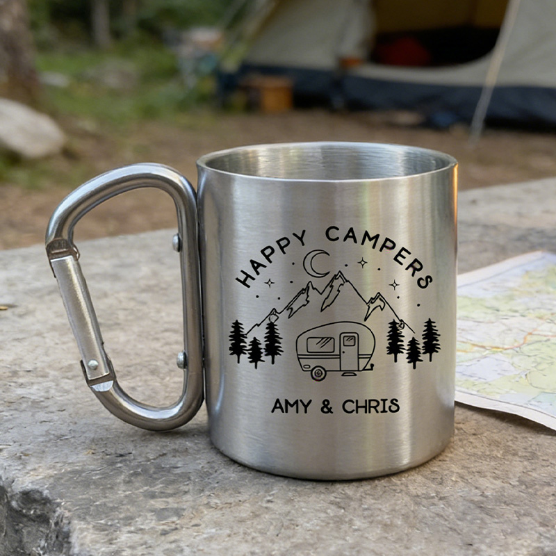 Personalized Carabiner Mug Happy Camper Cup Outdoors Camping Mug Gift for Camping Adventure Lover