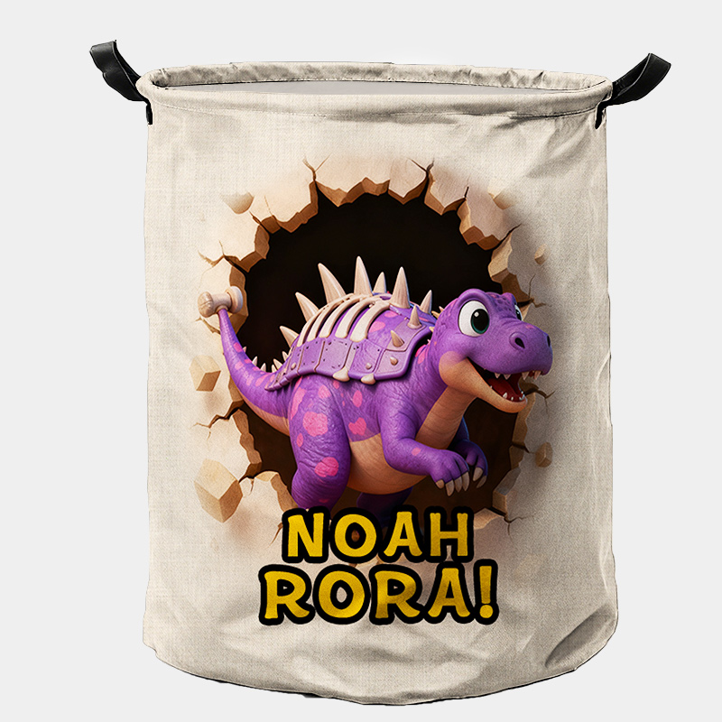 Personalized Dino Blast Adventure Theme Large Waterproof Laundry Hamper with Handle Custom Name Embroidery Kids Holiday Gift