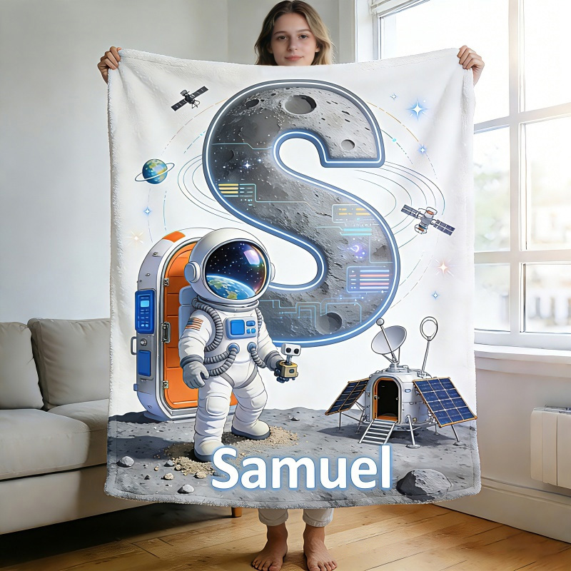 Personalized Space Adventure Blanket Astronaut Alphabet Blanket for Kids
