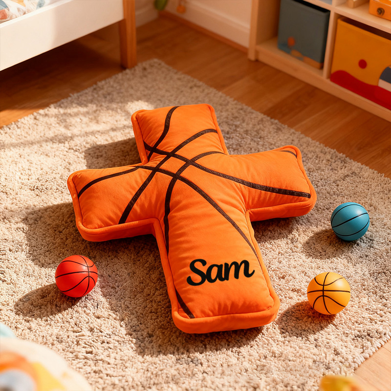 Personalized Basketball Ball Cross Pillow with Custom Home Decor Graphic 3D Print Pillow Christian Sports Gift Religious Gift for Basketball Lover