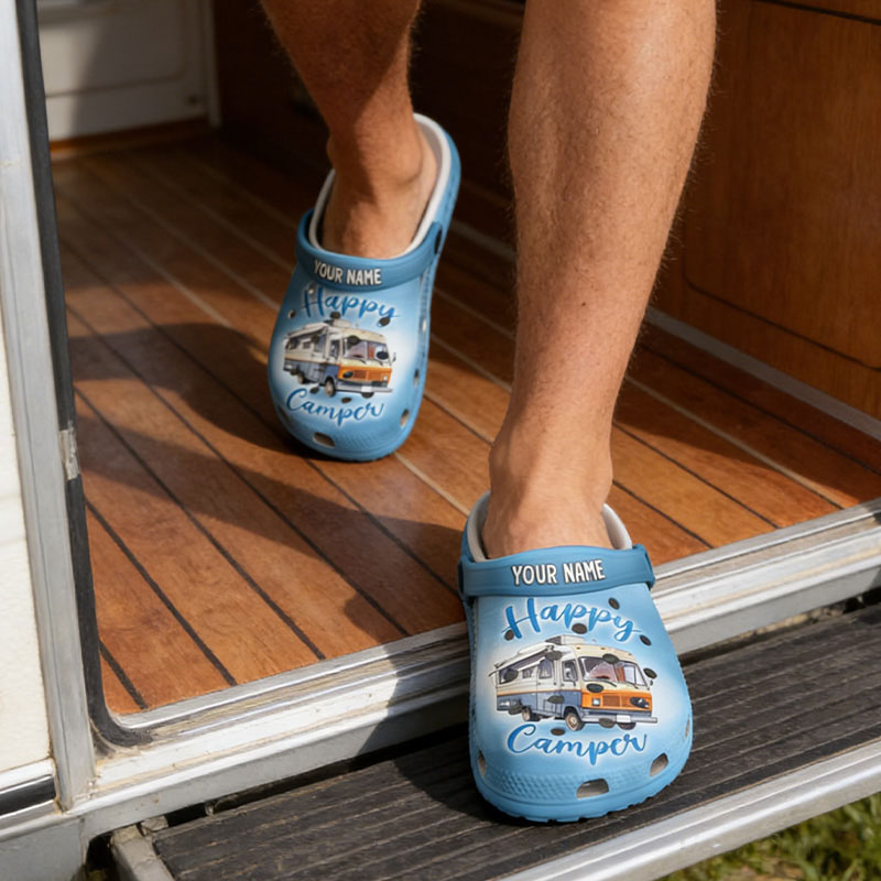 Personalized Custom Happy Campers Unisex Clogs Slide Sandals Gift for Outdoor Camping Lovers