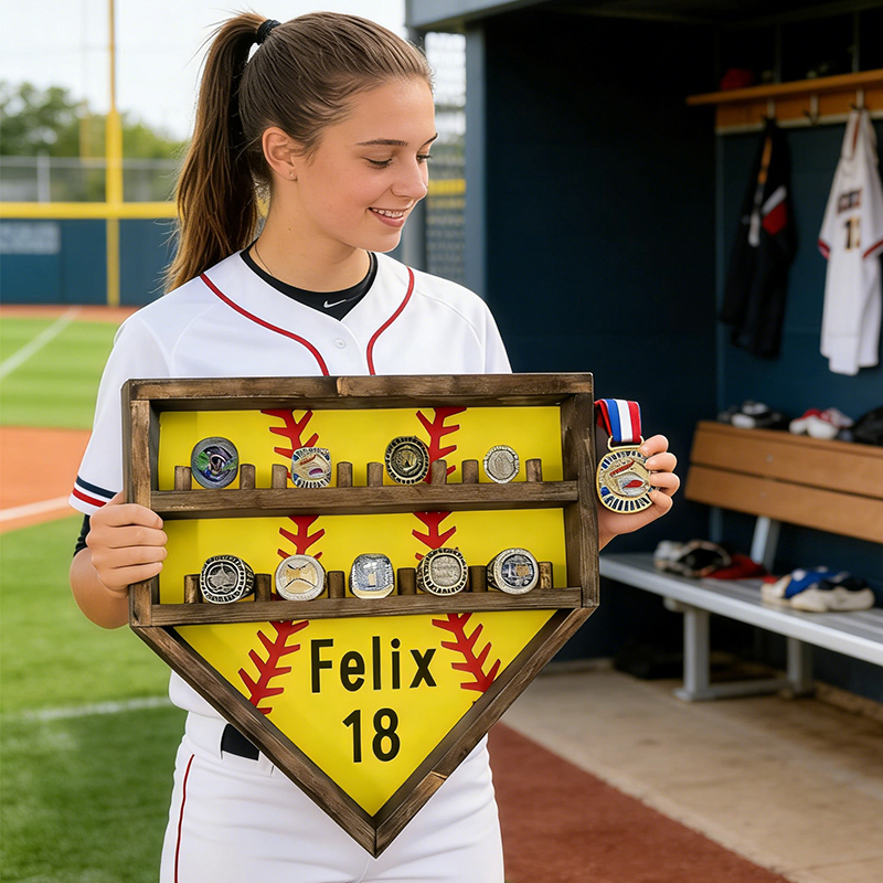 Personalized Softball Home Plate Championship Ring Display for Softball Stars