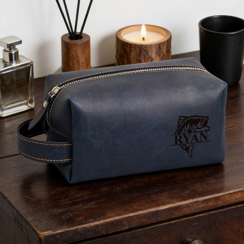 Personalized Fishermantoiletry Bag Custom Fishing Leather Dopp Kits Fishing Gift for Dad Husband Father