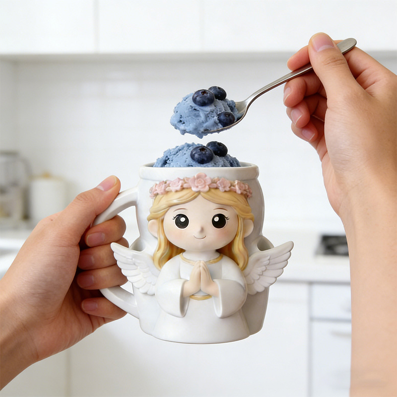 Personalized Pray Angel Cream Cozy Pint Holder 3D Printed with Spoon Slots & 2 Scoops for Ice Cream Lover Religious Gift for Dessert Lover