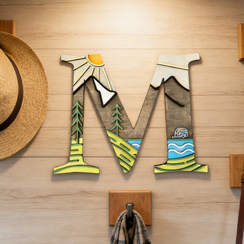 Personalized Monogram Camping Rv Life 3D Wall Decor Home Away from Home Decor Camping Decor Camper or Tent Mountain and Lake Design