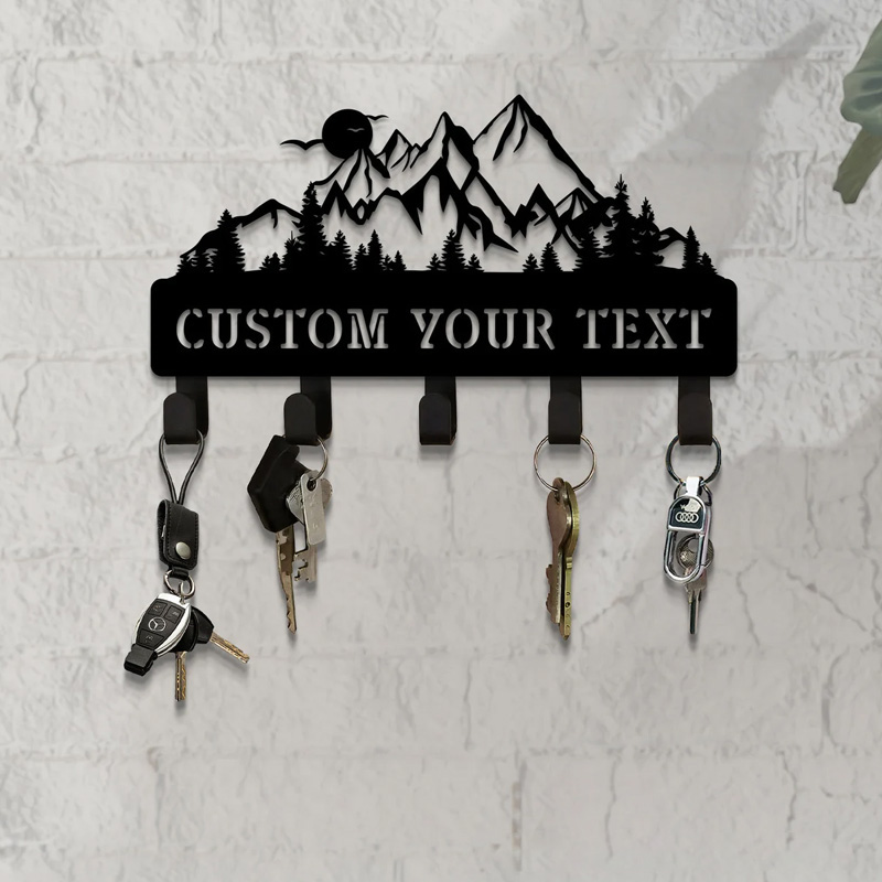 Personalized Rustic Metal Mountain Key Holder Mountain Range Summit Key Holder Forest Wall Decor Outdoor Adventure Lover