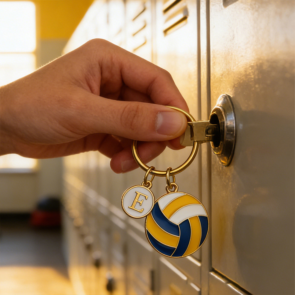 Personalized Volleyball Keychain with Custom Initial Charm for Volleyball Enthusiasts
