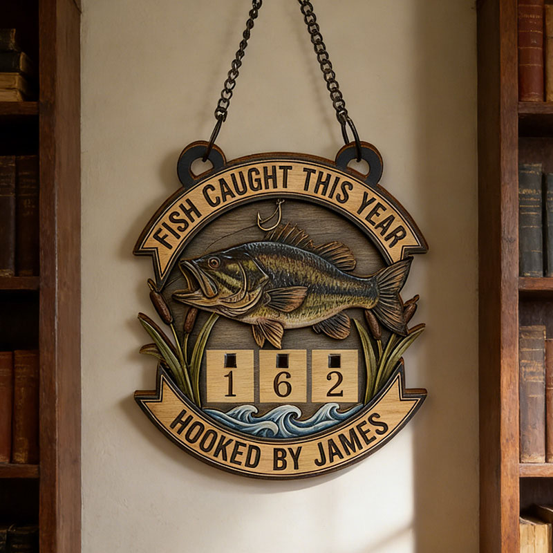Personalized Fish-Caught This Year Sign Custom Wooden Fishing Tally Counter Sign Fishing Tracker Sign Gift for Fishing Lover