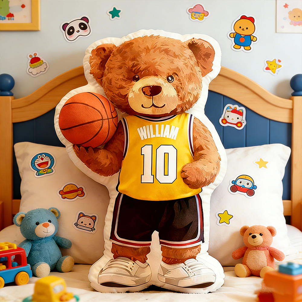 Personalized Basketball Bear Pillow with Custom Name and Jersey Number for Kids and Basketball Lovers