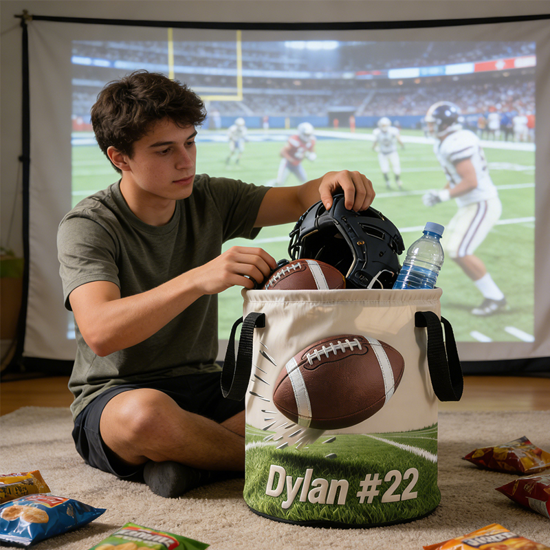 Personalized Football Storage Basket with Custom Name and Number for Football Enthusiasts