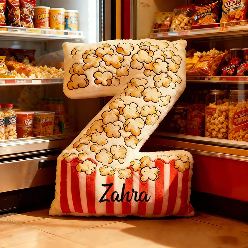 Personalized Popcorn Alphabet Throw Pillow Graphic 3D Print Letter Pillow with Name for Kids Boys Girls Family Baker Christmas Gift 