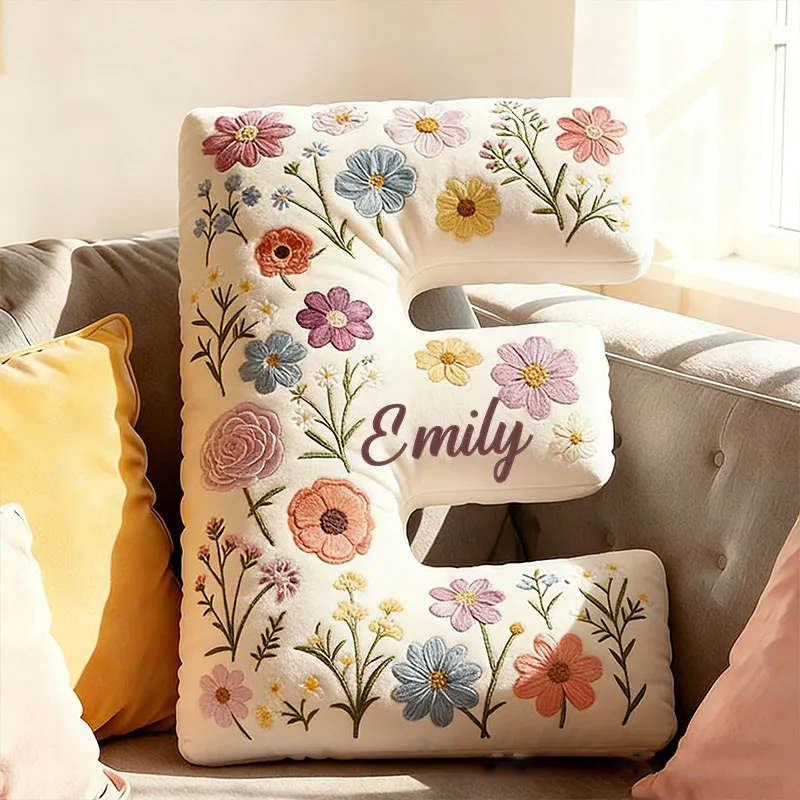 Personalized Letter Pillow Graphic 3D Print Cute Flower Custom Name Pillow Gift for Kids Gardening Lovers Gift 