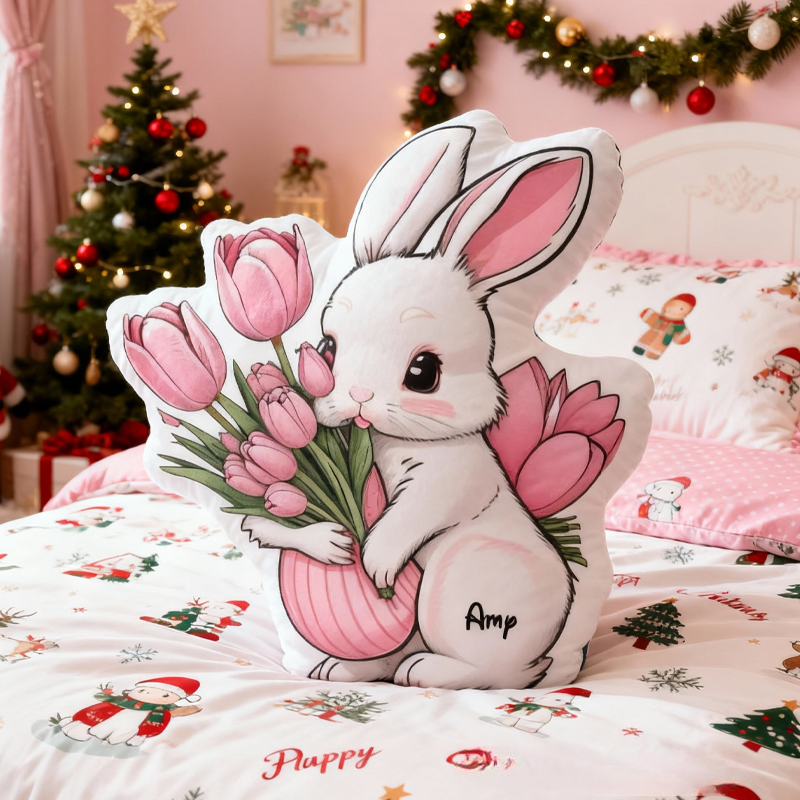 Personalized Bunny and Flower with Name Graphic 3D Print Pillow Christmas Gift for Kids or Baby Birthday Gift