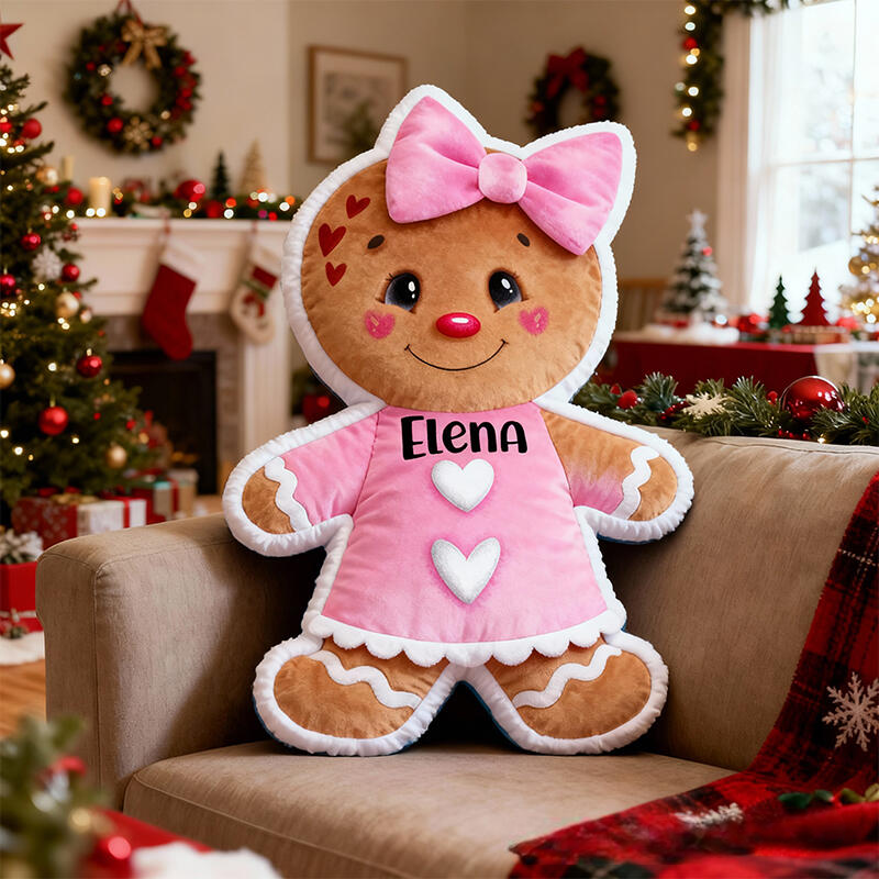 Personalized Cute Gingerbread Man with Name Graphic 3D Print Pillow Christmas Gift for Kids or Baby Birthday Gifts