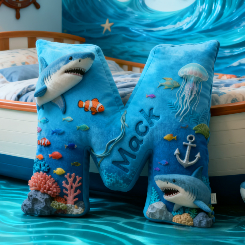 Personalized Ocean World with Name Graphic 3D Print Pillow Christmas Gift for Kids or Baby Birthday Gifts