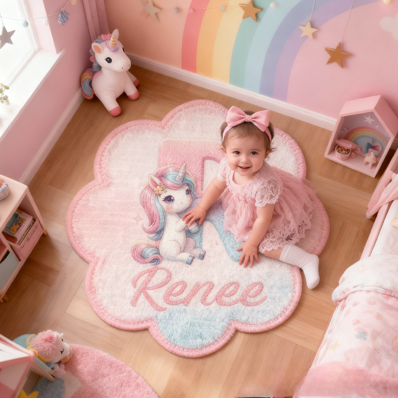 Personalized Cute Pink Horse with Name Soft Rug Christmas Gift for Kids Rug Birthday Gifts for Kid