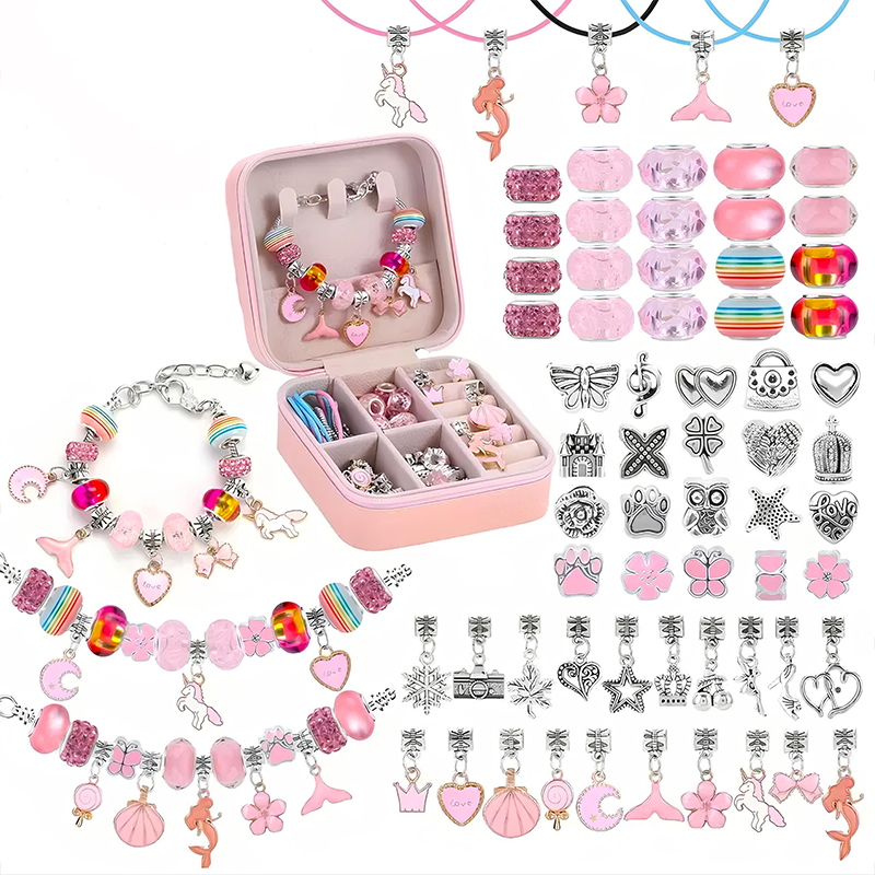 Personalized Jewelry DIY Kit for Kids Custom Name Jewelry Box,Bracelet and Necklace Making Set Bracelet Making Kit for Girls 68 Pcs DIY Jewelry Set