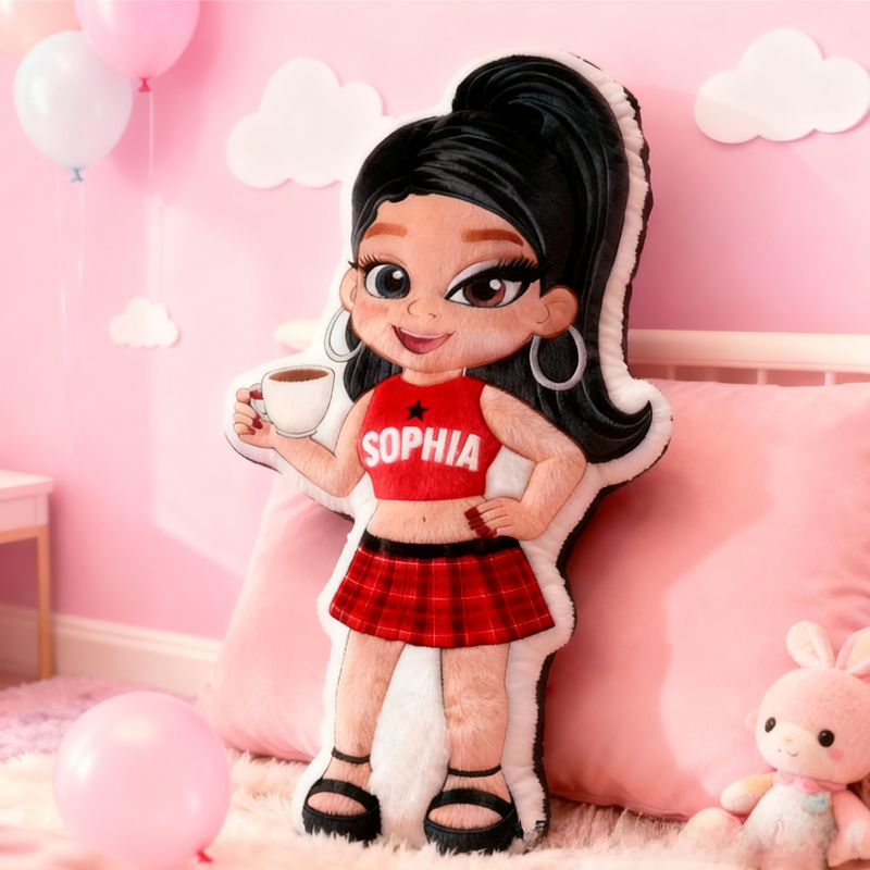 Personalized Y2K Girl with Name Graphic 3D Print Pillow Christmas Gift for Kids Birthday Gift