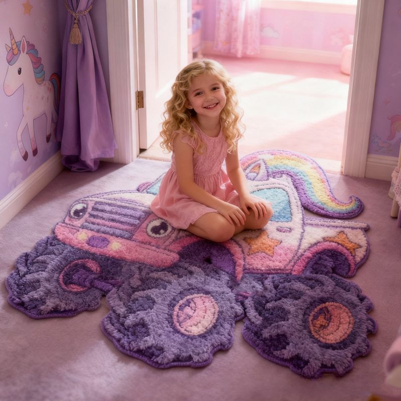 Personalized Pink Truck with Name Soft Rug Carpet Christmas Gift for Kids Rug Birthday Gifts for Kids
