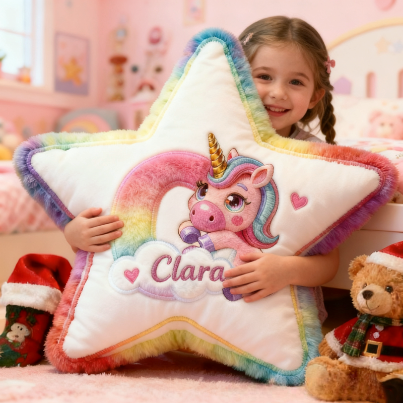 Personalized Cartoon Pink Dream Horse Initials with Name Graphic 3D Print Pillow Christmas Gift for Kids 