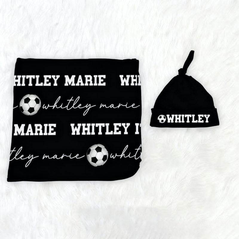 Personalized Soccer Baby Blanket Set Name Soft Fleece Sport Design Perfect Baby Shower or Newborn Gift