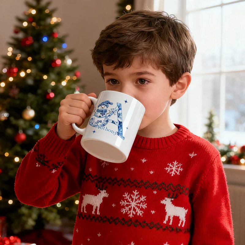 Personalized Toile De Jouy Snowman Santa Claus Nutcracker 11 oz 15 oz Ceramic Mug with Name Christmas Gift 