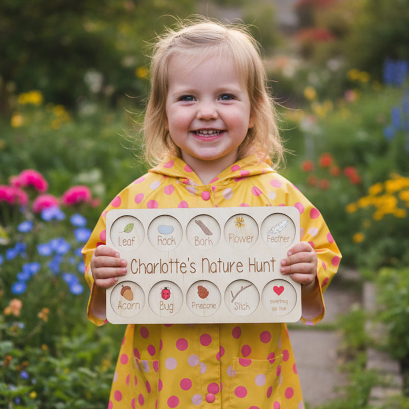 Personalized Montessori Scavenger Hunt Nature Hunt Board for Kids  Custom Name Outdoor Exploration Toy  Personalized Nature Scavenger Hunt Tray Outdoor Scavenger Game Forest School