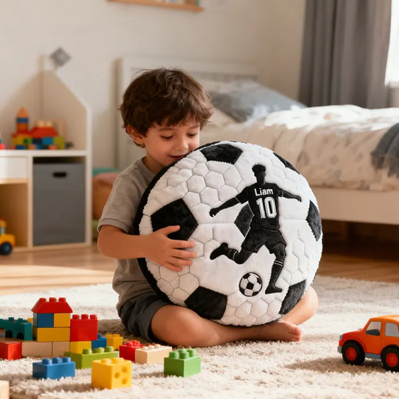 Personalized Soccer Pillow with Custom Name and Player Silhouette for Kids and Fans