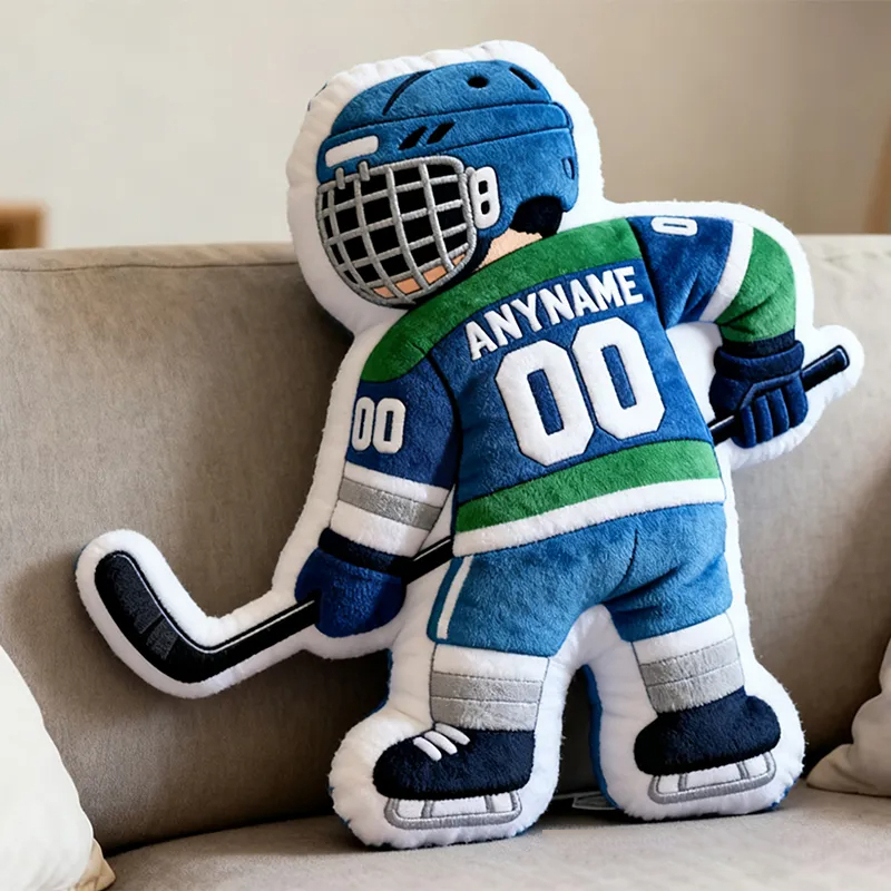 Personalized Adorable Ice Hockey Player Pillow for Kids with Custom Jersey Name and Number