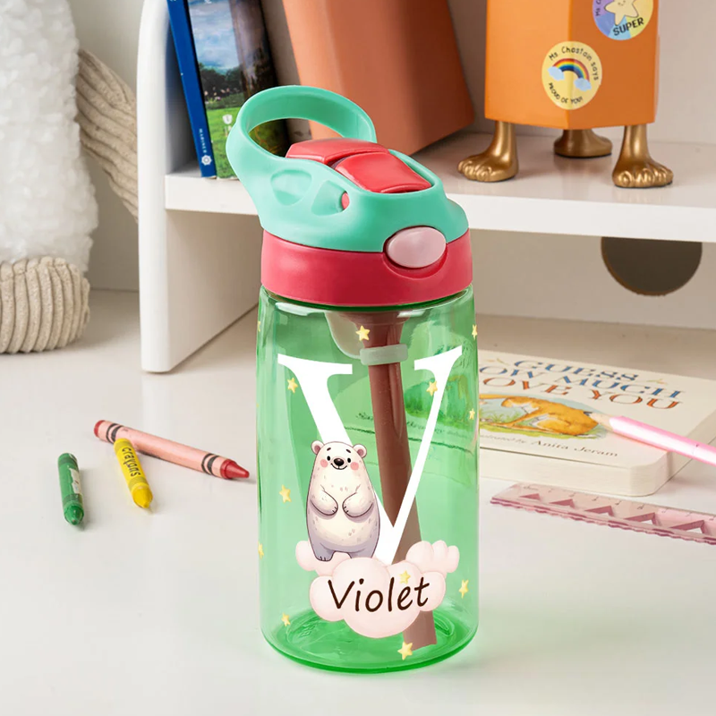 Personalized Adorable Forest Animal 16 oz Kid Water Bottle with Name and Silicone Straw Birthday Back to School Gift