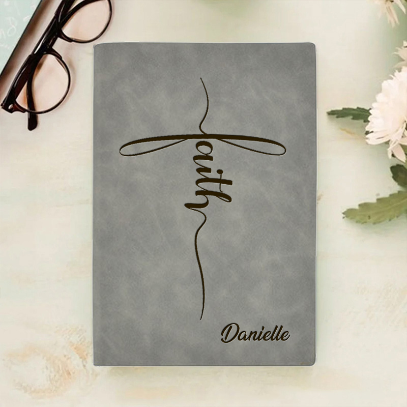 Personalized Faith with Cross Prayer Journal Leather A5 Notebook with Name Faith Notebook for Men Women Christmas Gift for Christian 