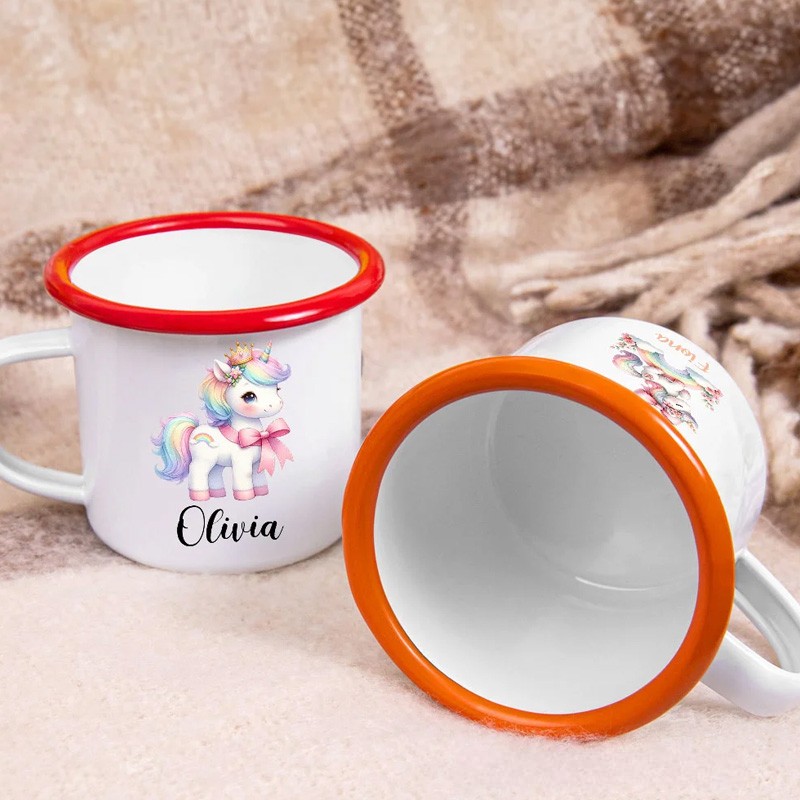 Personalized Multicolor Rainbow Dream Horse 12oz Enamel Mug with Name Birthday Gift 