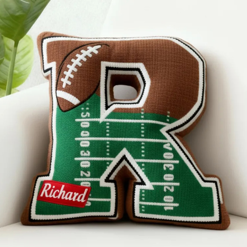Personalized Football Field Initial Pillow with Custom Name for Kids and Sports Fans