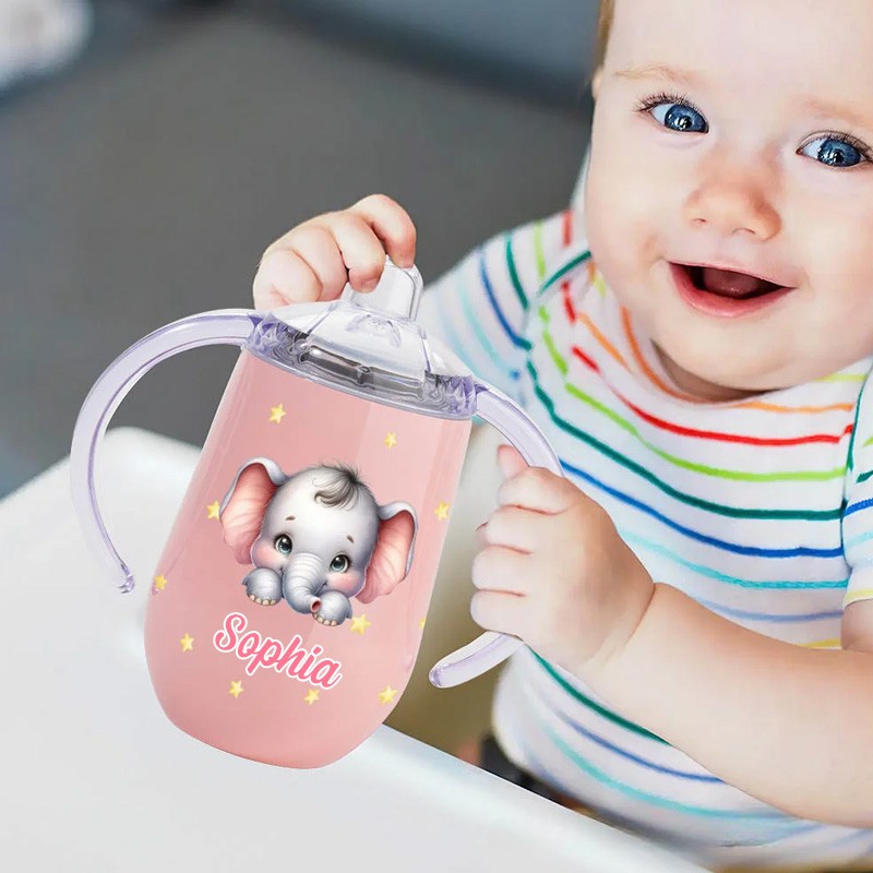 Personalized Cute Dream Horse Bear Animal 10 oz Insulated Sippy Cup with Name and Handle Baby Shower Birthday Gift for Toddler Kid