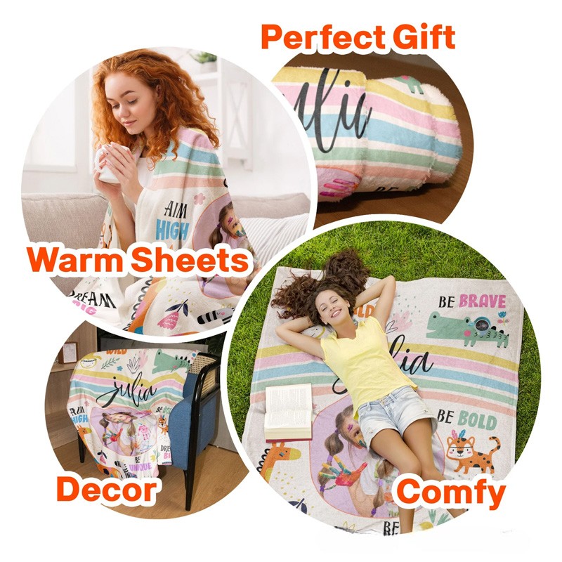 Personalized Stay Wild Affirmations for Kids with Safari Animals Blanket