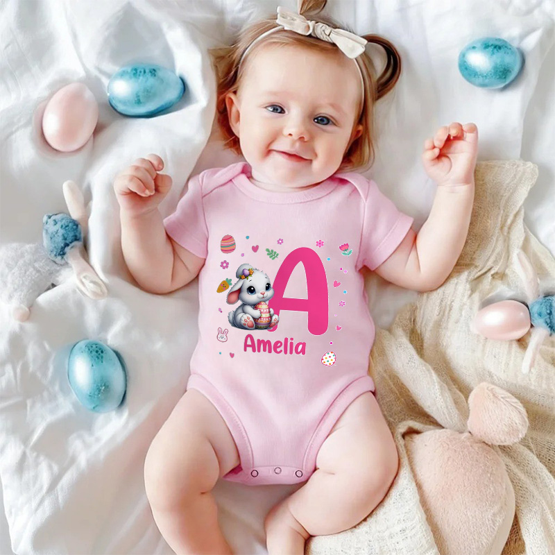 Personalized Easter Bunny Theme Custom Name Outfit Cute Infant Clothing Gift for Baby Spring Celebration Egg Hunt Baby Bodysuit