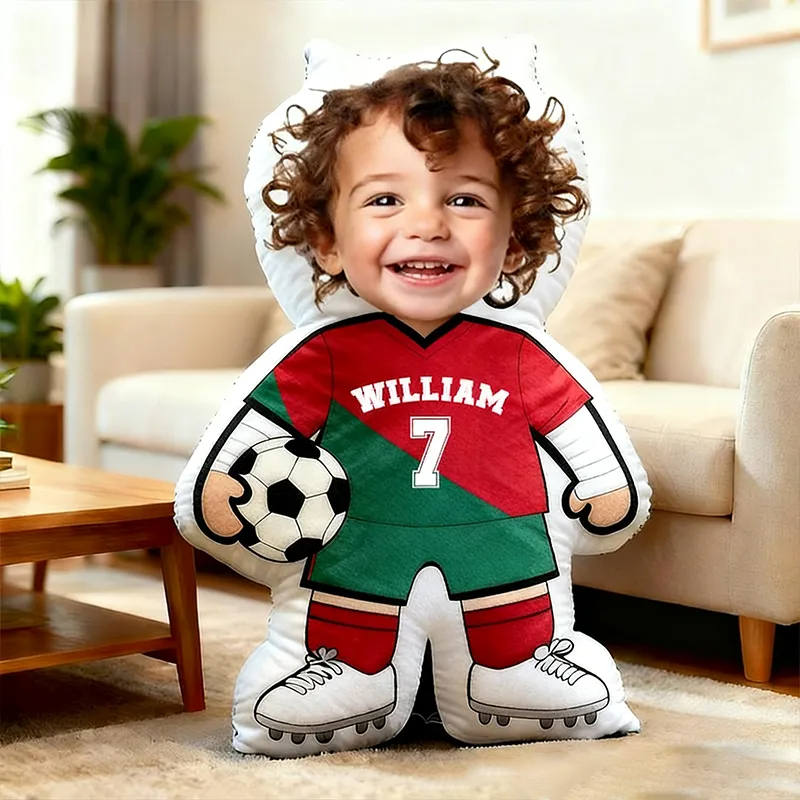 Personalized Soccer Player Pillow with Custom Face and Jersey Number