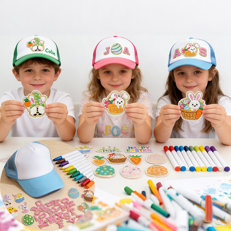 Personalized Easter DIY Trucker Hat Kit for Kids Customizable with Patches Markers  Alphabet Letters Parties and Goodie Bags