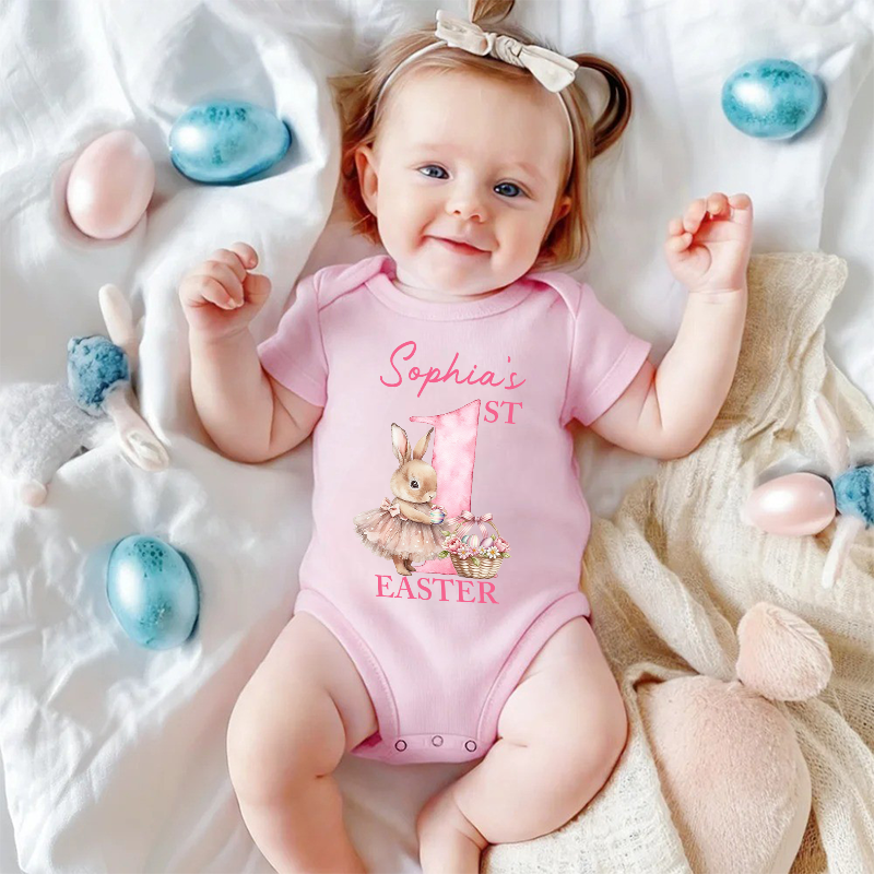 Personalized My First Easter Tutu Bunny Baby Bodysuit with Name Easter Party Birthday Gift for Kids Boys Girls